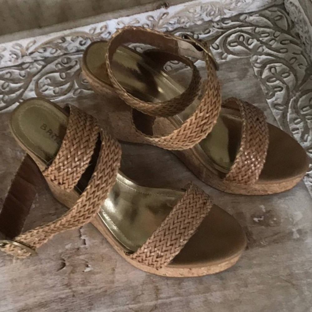Tan wedges with ankle strap